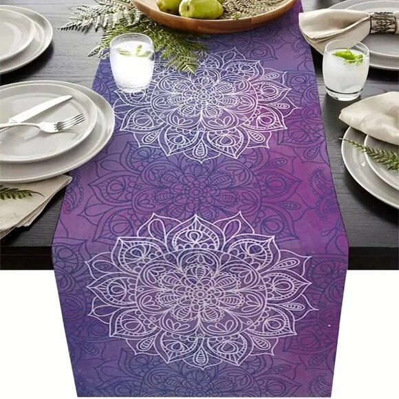 Mandala 100% Linen Purple Table Runner – Elegant Home Décor - Picture 4 of 8